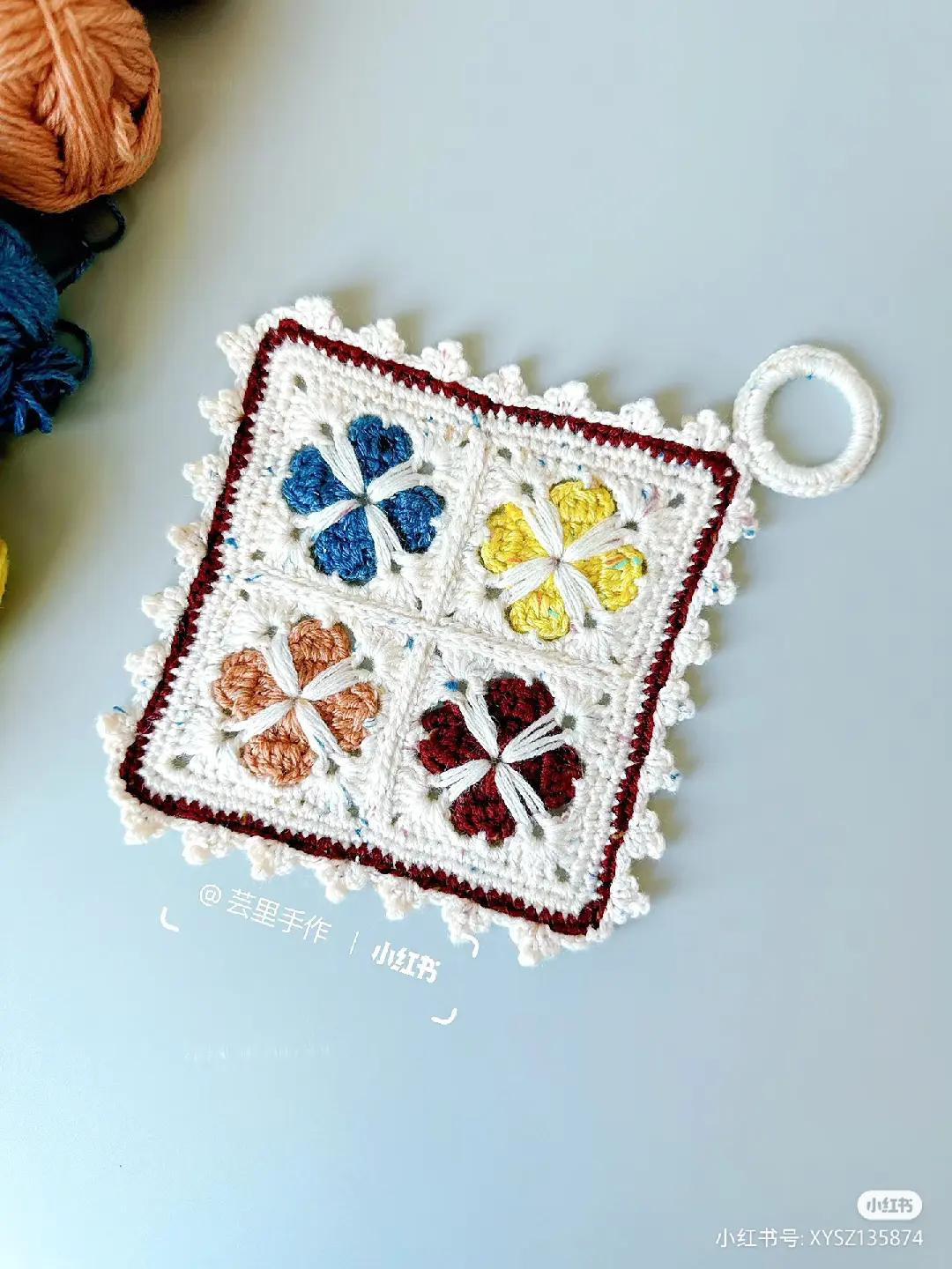Crochet Granny Square Chart with Japanese Instructions and Colorful Finished Examples