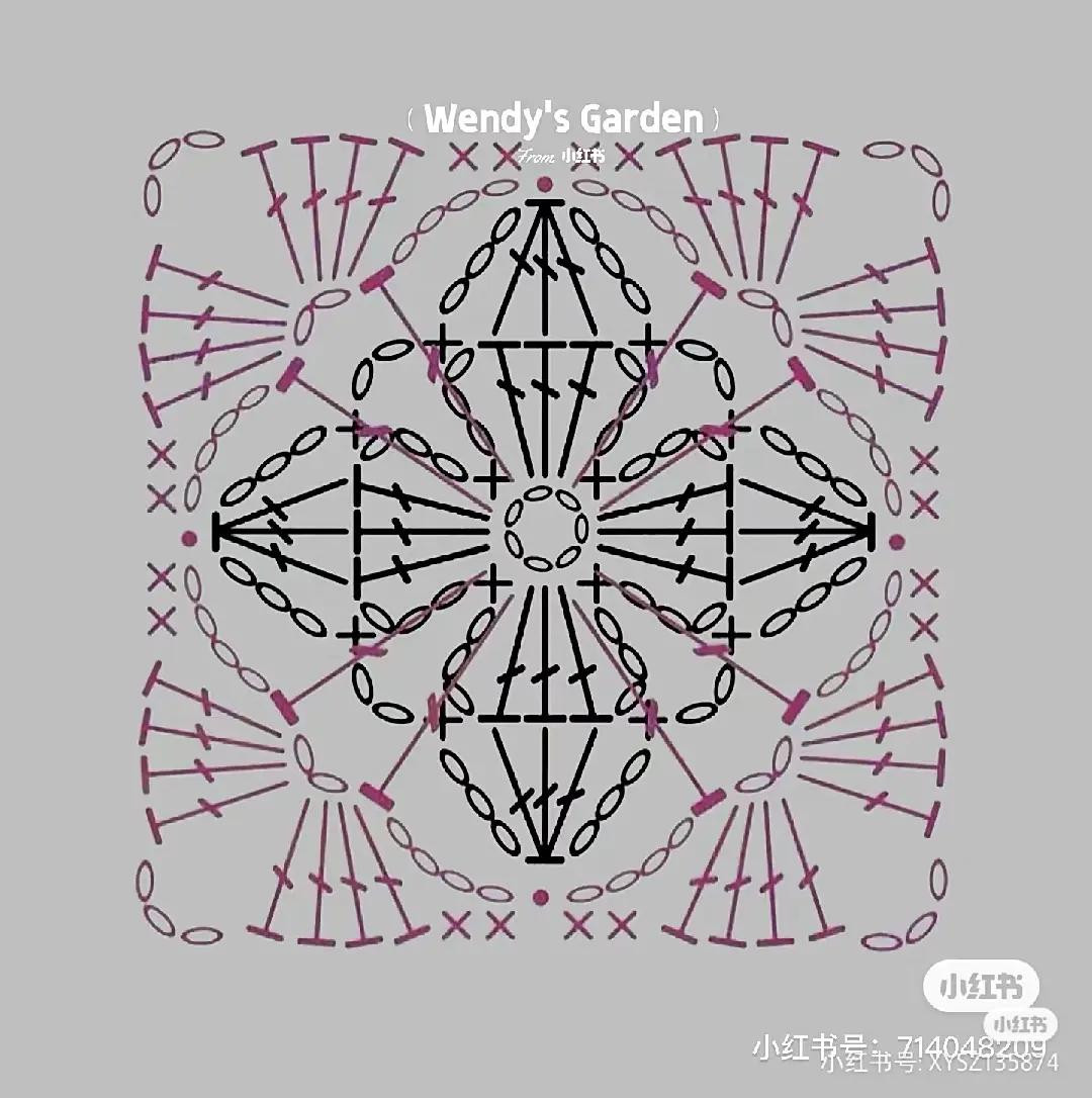 Crochet Granny Square Chart with Japanese Instructions and Colorful Finished Examples