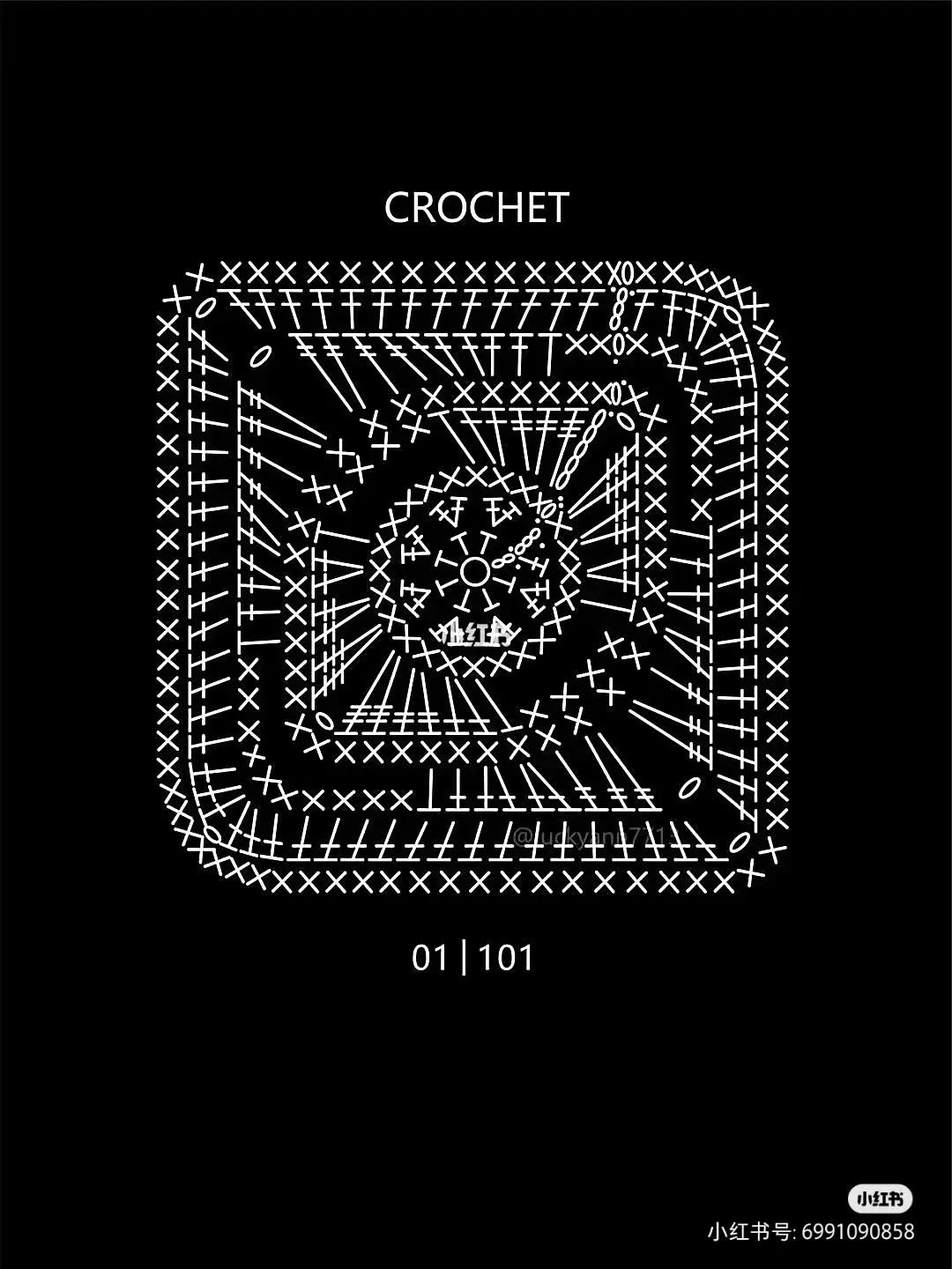 Crochet Granny Square Chart with Japanese Instructions and Colorful Finished Examples