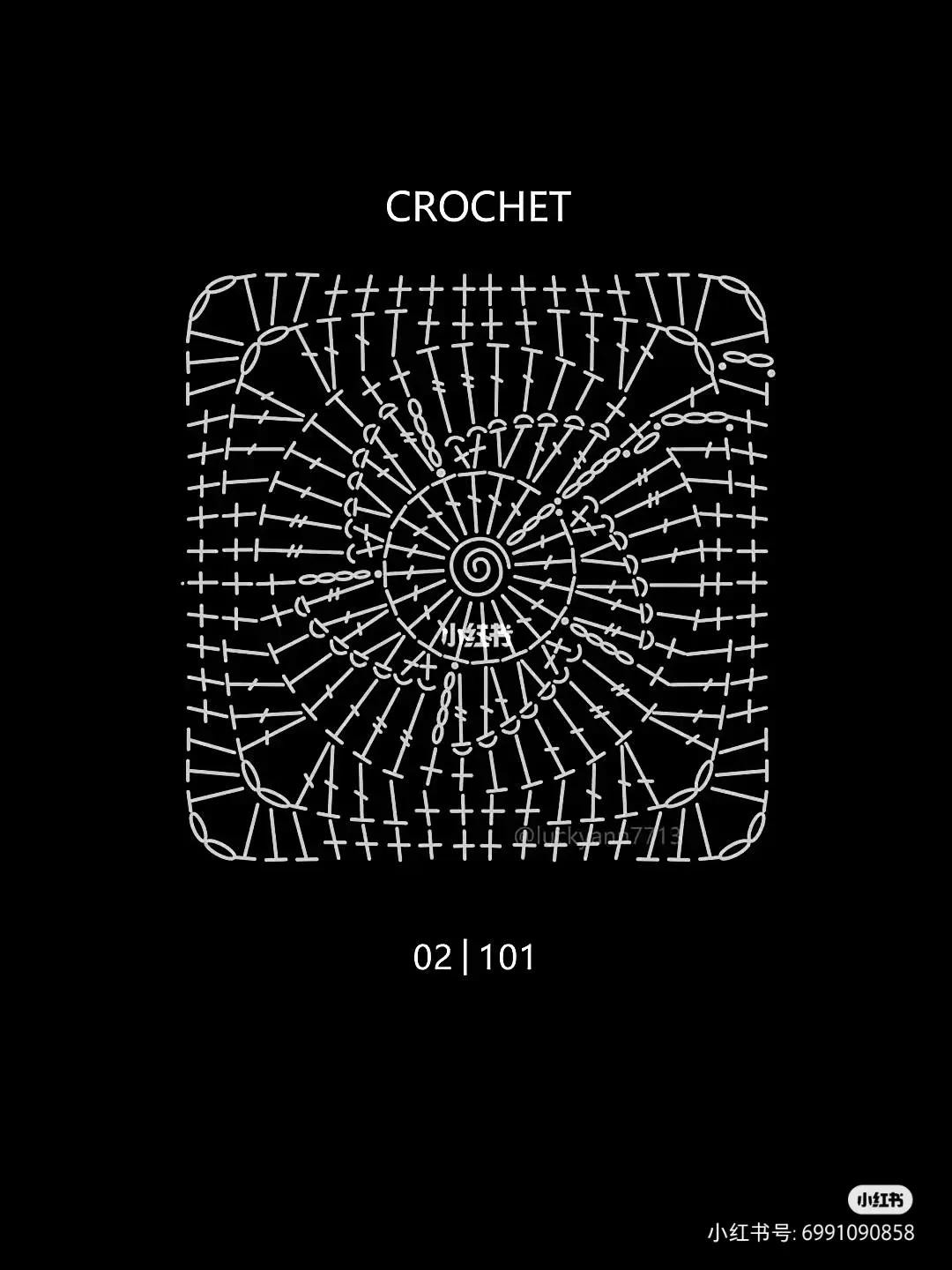 Crochet Granny Square Chart with Japanese Instructions and Colorful Finished Examples
