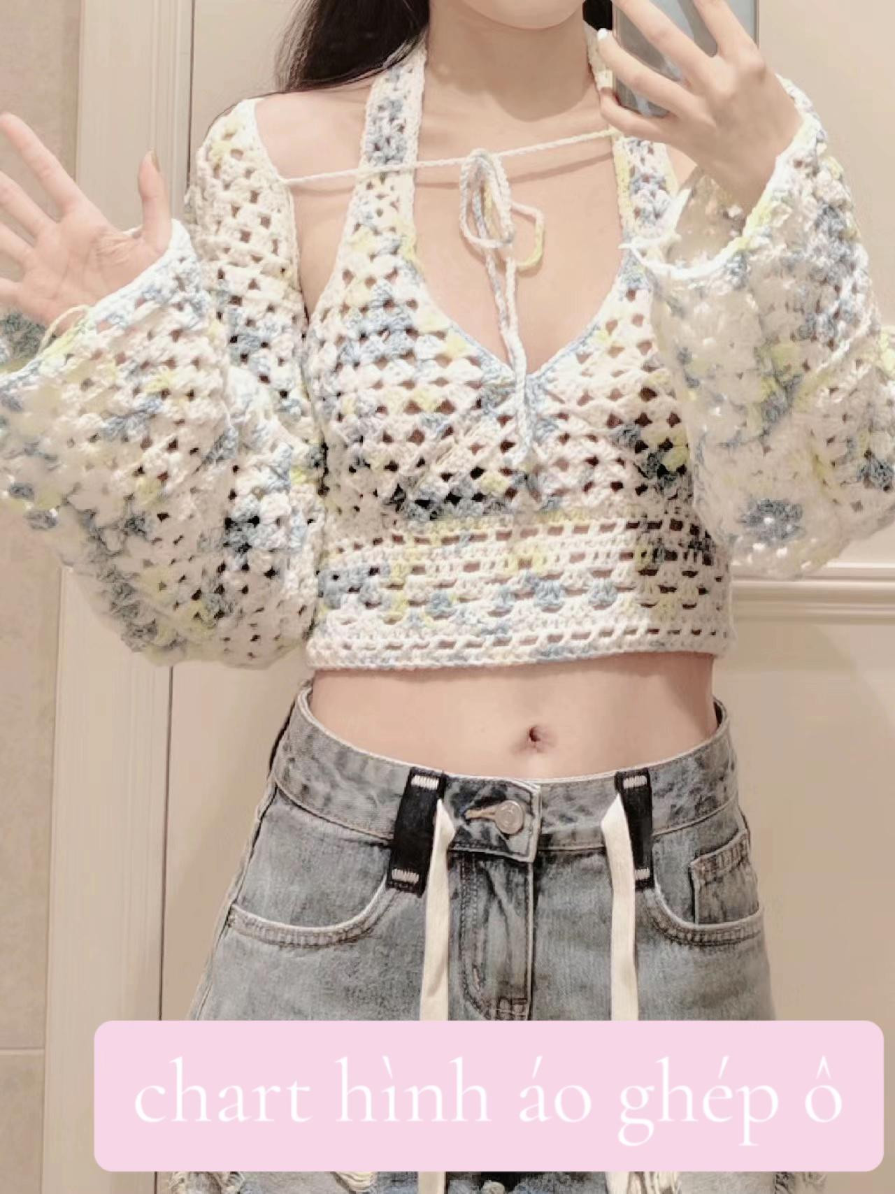 Crochet Granny Square Crop Top and Jacket Pattern with Assembly Diagram
