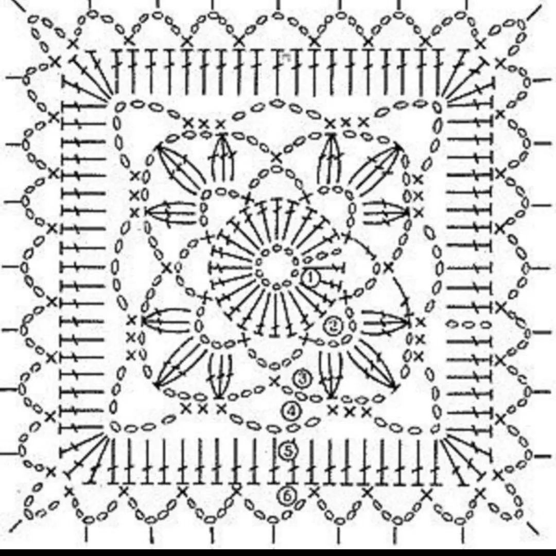 Crochet Granny Square Flat Charts: Vintage Lace Napkin Patterns with Detailed Stitch Diagrams