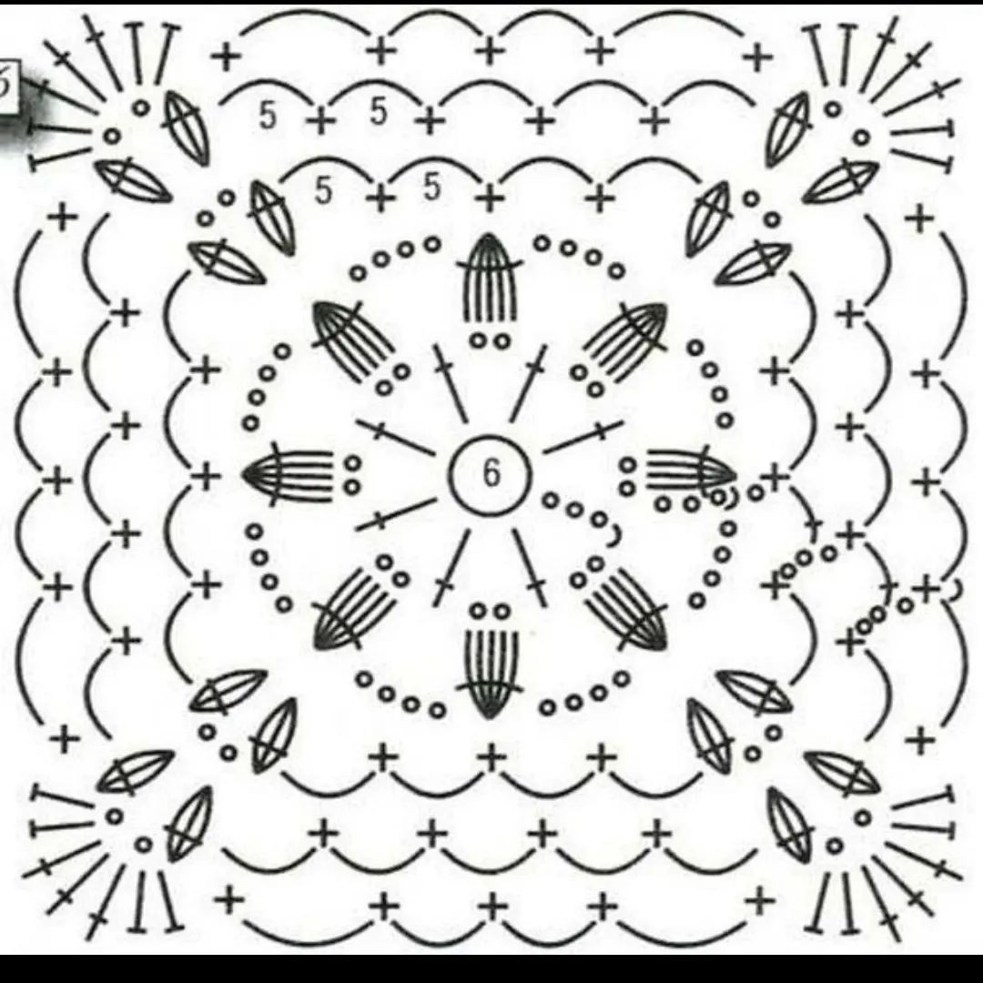 Crochet Granny Square Flat Charts: Vintage Lace Napkin Patterns with Detailed Stitch Diagrams