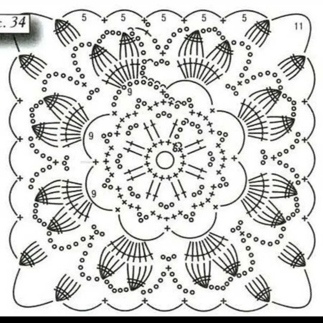 Crochet Granny Square Flat Charts: Vintage Lace Napkin Patterns with Detailed Stitch Diagrams