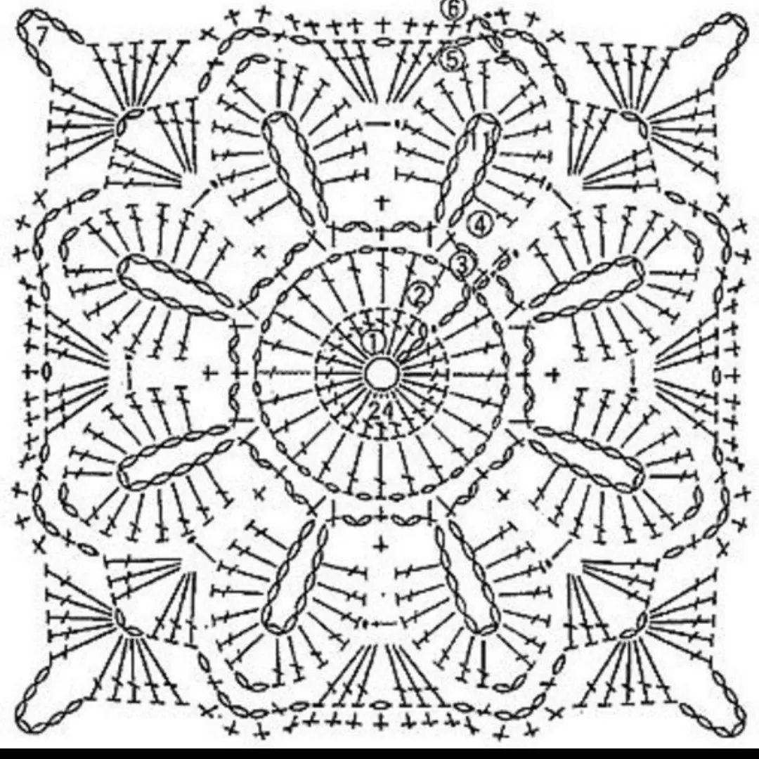 Crochet Granny Square Flat Charts: Vintage Lace Napkin Patterns with Detailed Stitch Diagrams
