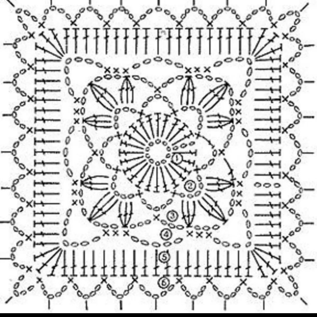 Crochet Granny Square Flat Charts: Vintage Lace Napkin Patterns with Detailed Stitch Diagrams