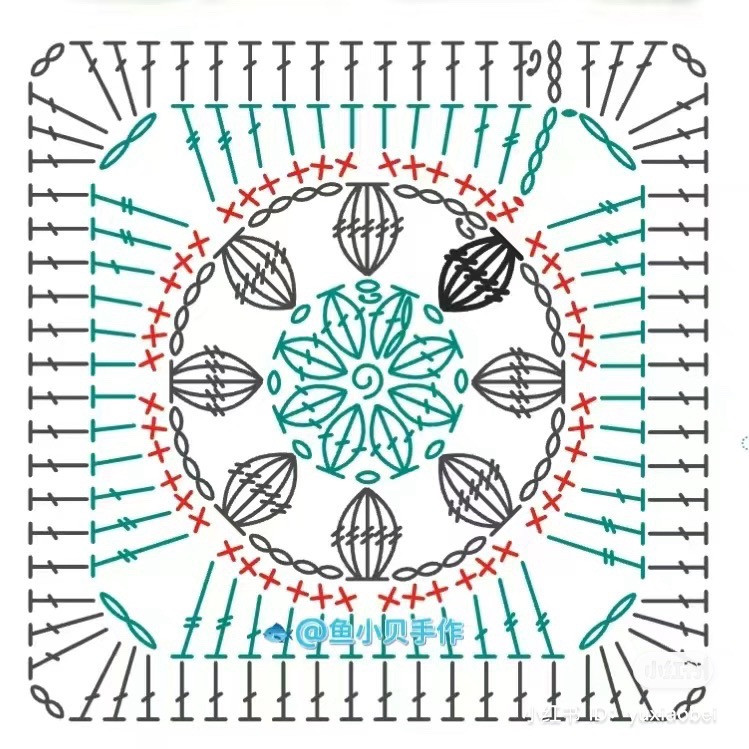 Crochet Granny Square Flower Patterns: Yellow, Blue, and Teal Variations with Detailed Charts