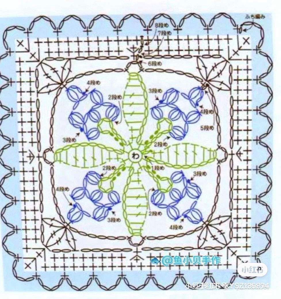 Crochet Granny Square Flower Patterns: Yellow, Blue, and Teal Variations with Detailed Charts