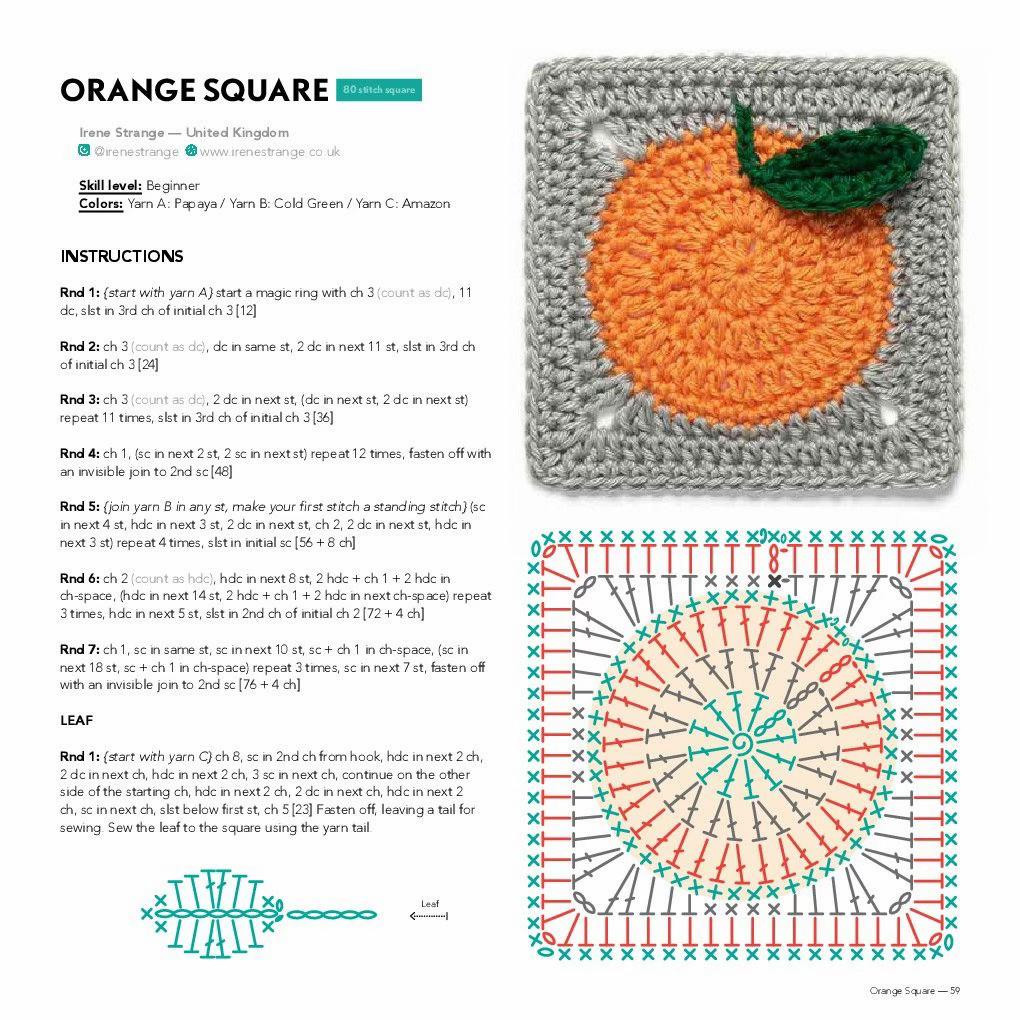 Crochet Granny Square Patterns: Apple, Orange, and Lemon with Charts and Instructions