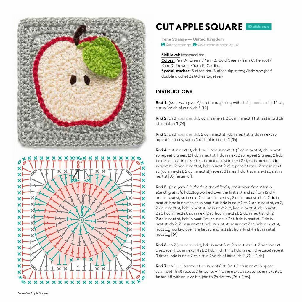 Crochet Granny Square Patterns: Apple, Orange, and Lemon with Charts and Instructions