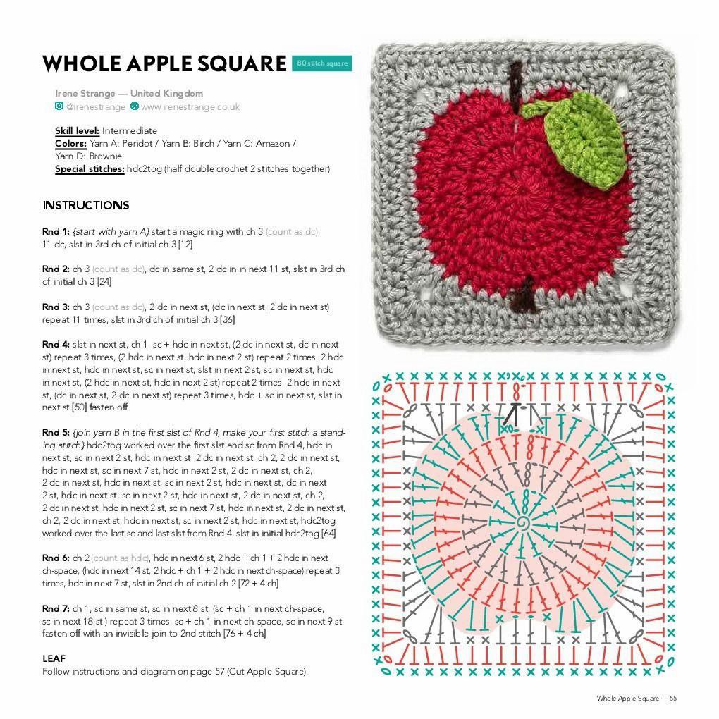 Crochet Granny Square Patterns: Apple, Orange, and Lemon with Charts and Instructions