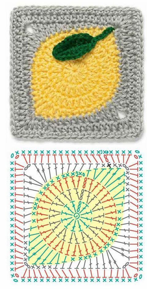 Crochet Granny Square Patterns: Apple, Orange, and Lemon with Charts and Instructions