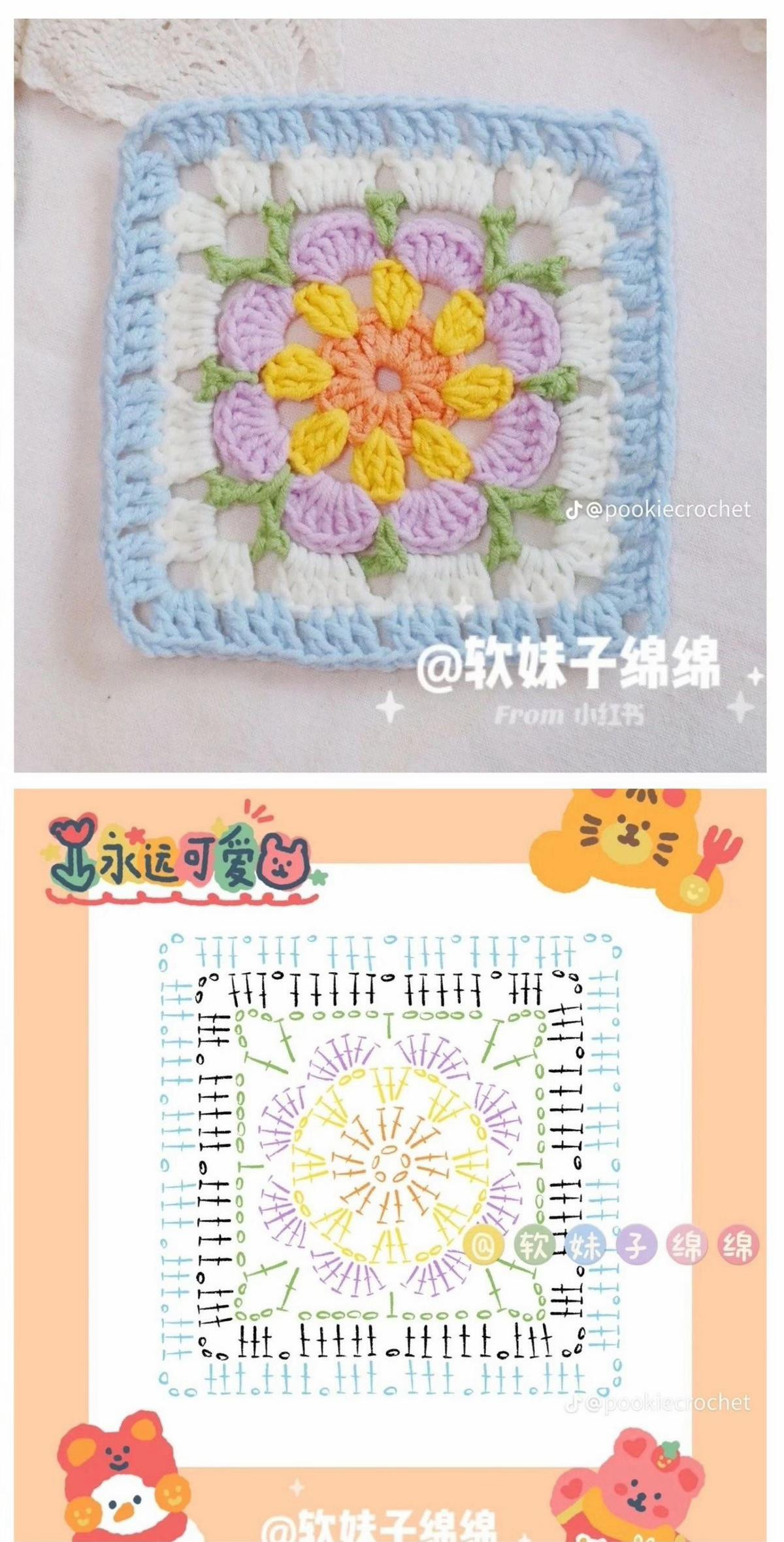 Crochet Granny Square Patterns: Apple, Orange, and Lemon with Charts and Instructions