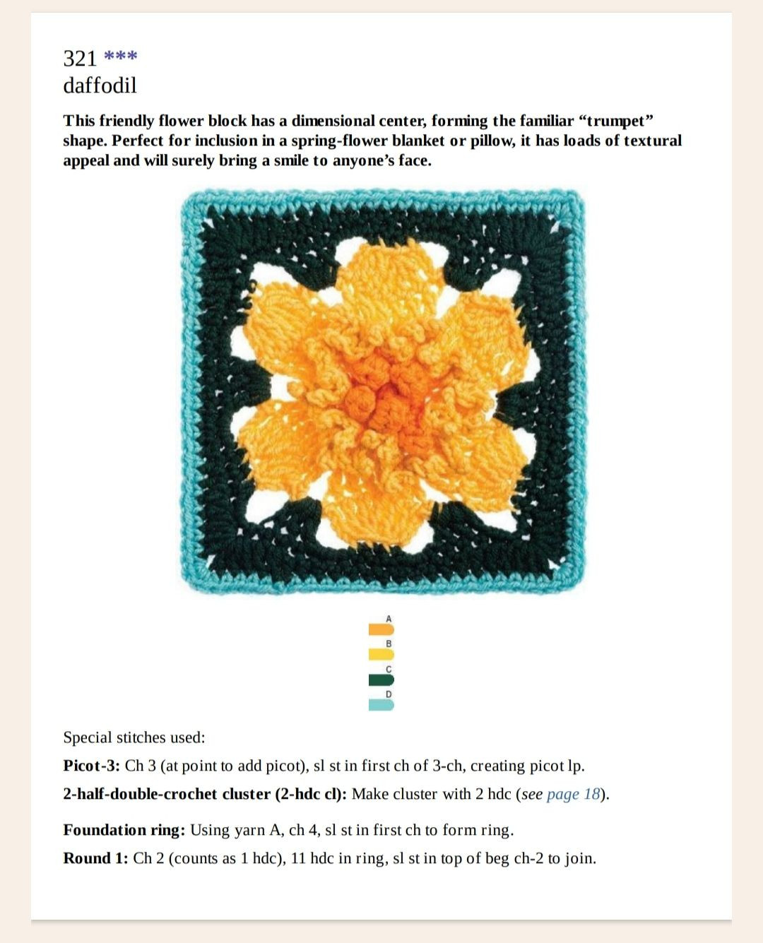 Crochet Granny Square Patterns: Daffodil, Off-Center & Candy Cube