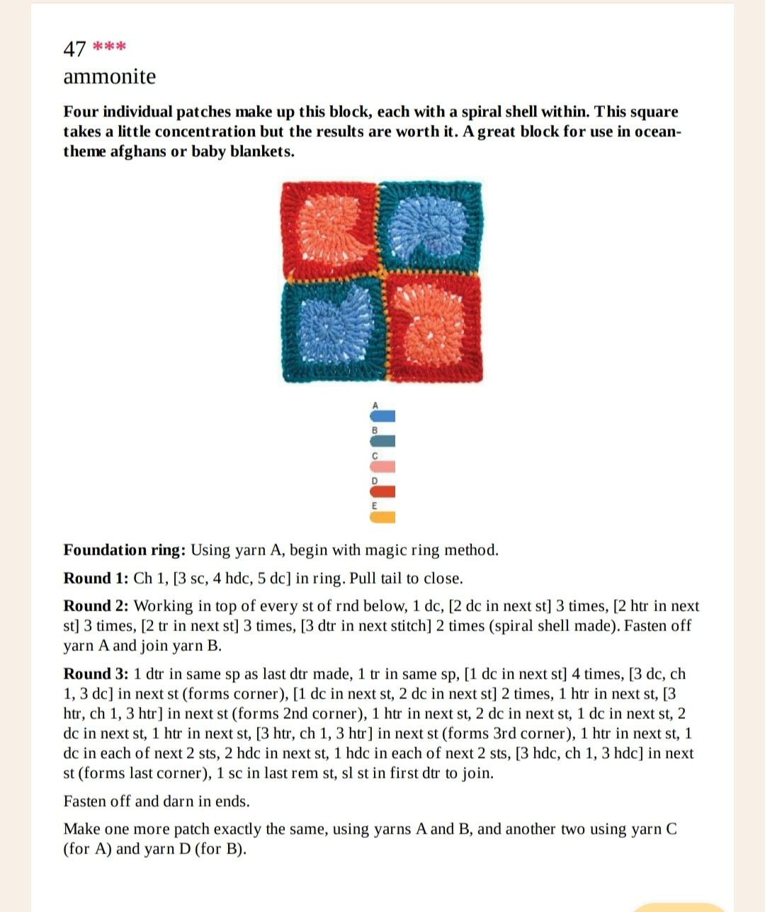 Crochet Granny Square Patterns: Diagonal Stripe, Ammonite & Bobble Frame