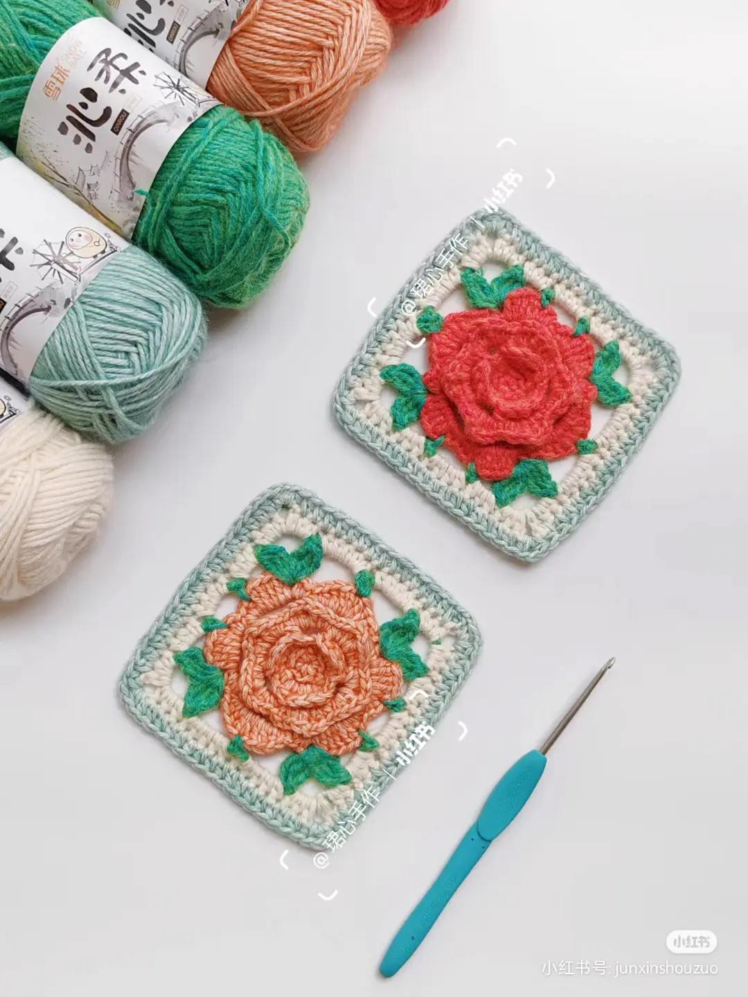 Crochet Granny Square Patterns: Lotus Flower and Red Flower Charts with Instructions
