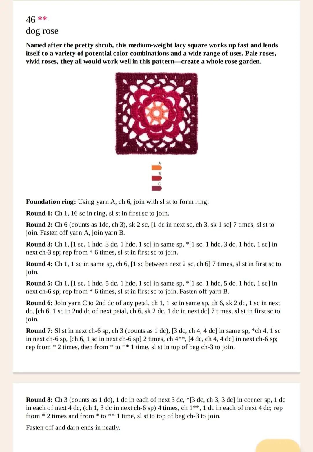 Crochet Granny Square Patterns: Prairie Rose, St. George's Cross, Dog Rose