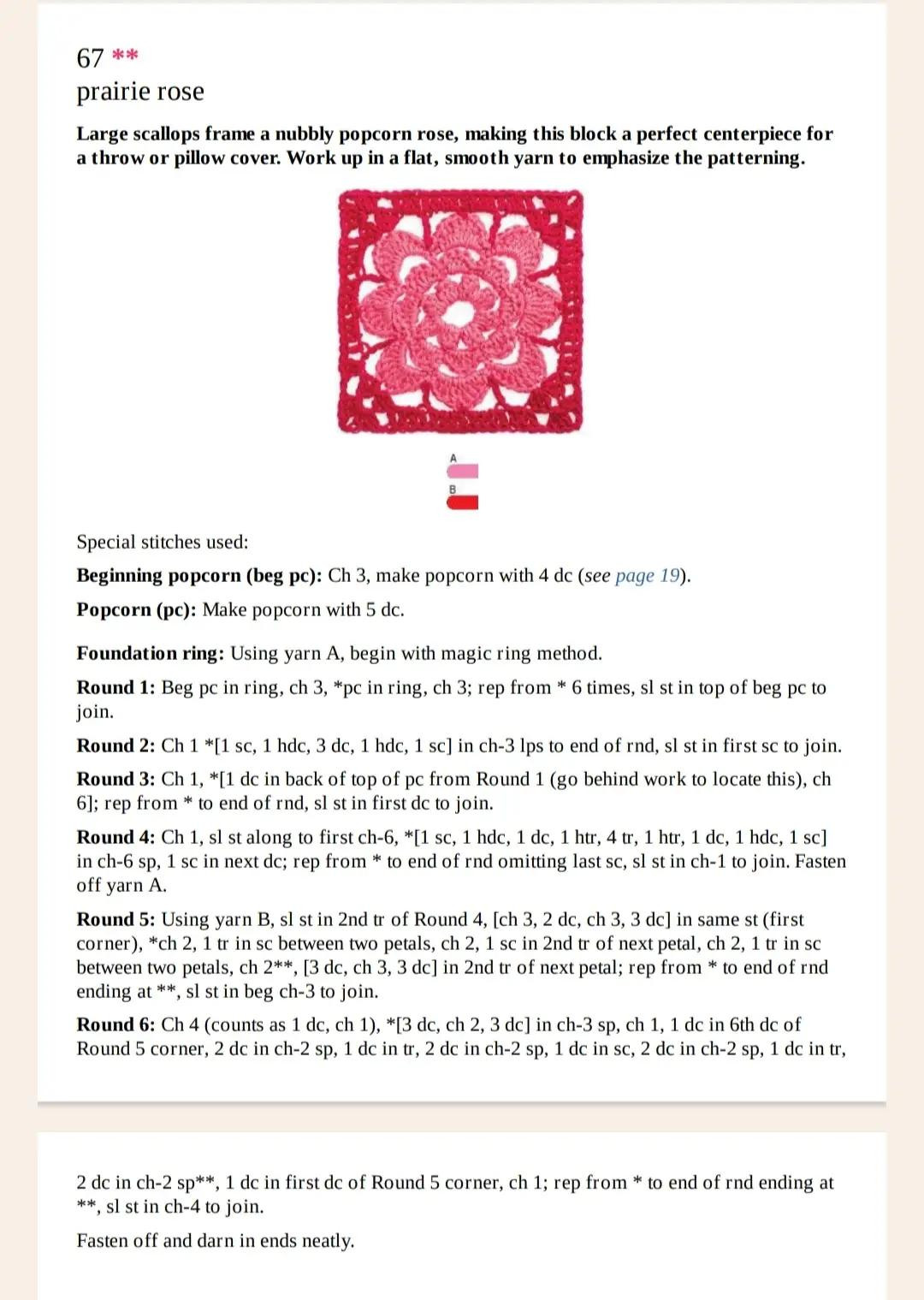 Crochet Granny Square Patterns: Prairie Rose, St. George's Cross, Dog Rose