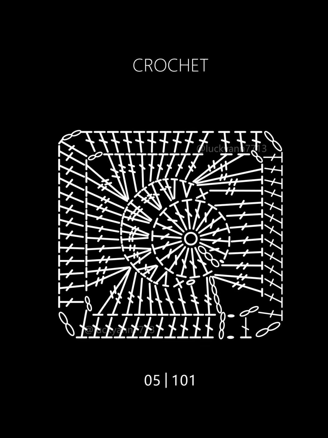 Crochet granny square patterns with moon, star and sun motifs in purple and yellow