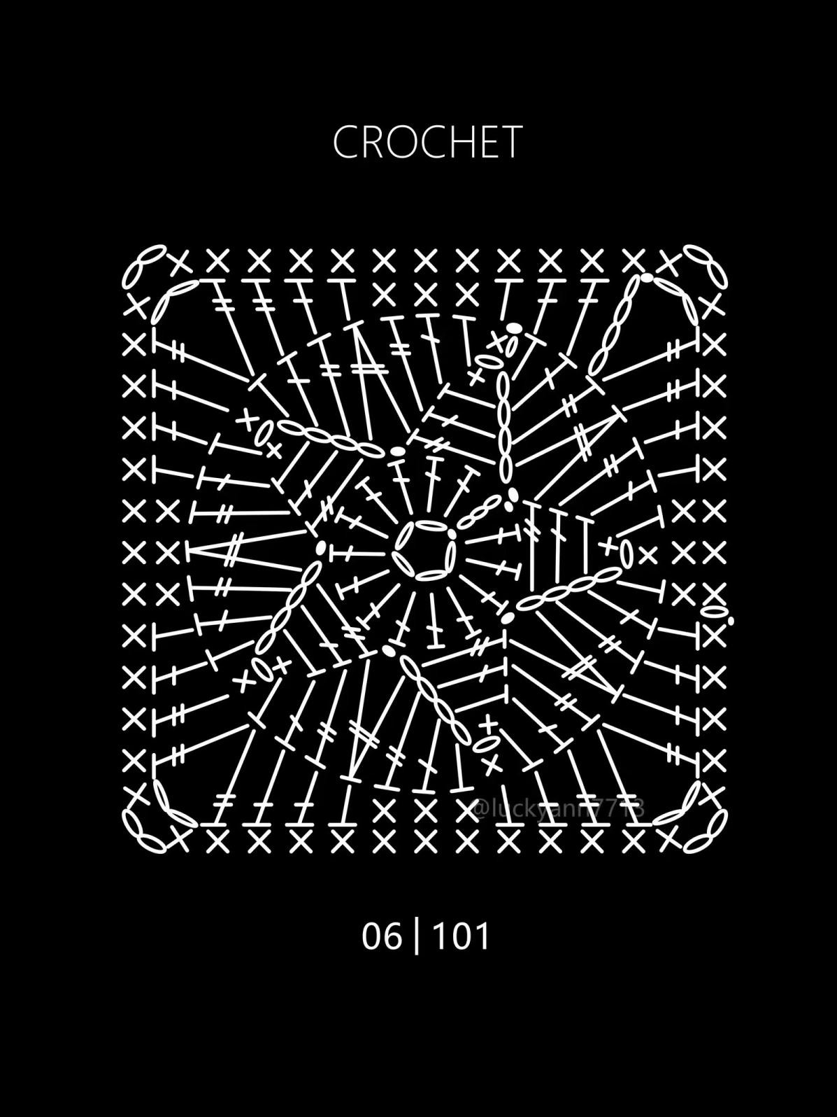 Crochet granny square patterns with moon, star and sun motifs in purple and yellow