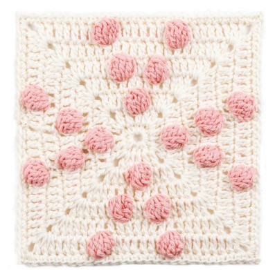 Crochet Granny Square with Pink Bobble Stitch Chart