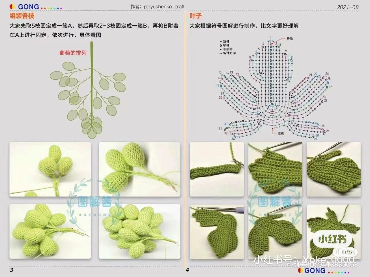 Crochet Grape Vine Tutorial: Leaves, Berries and Assembly Chart