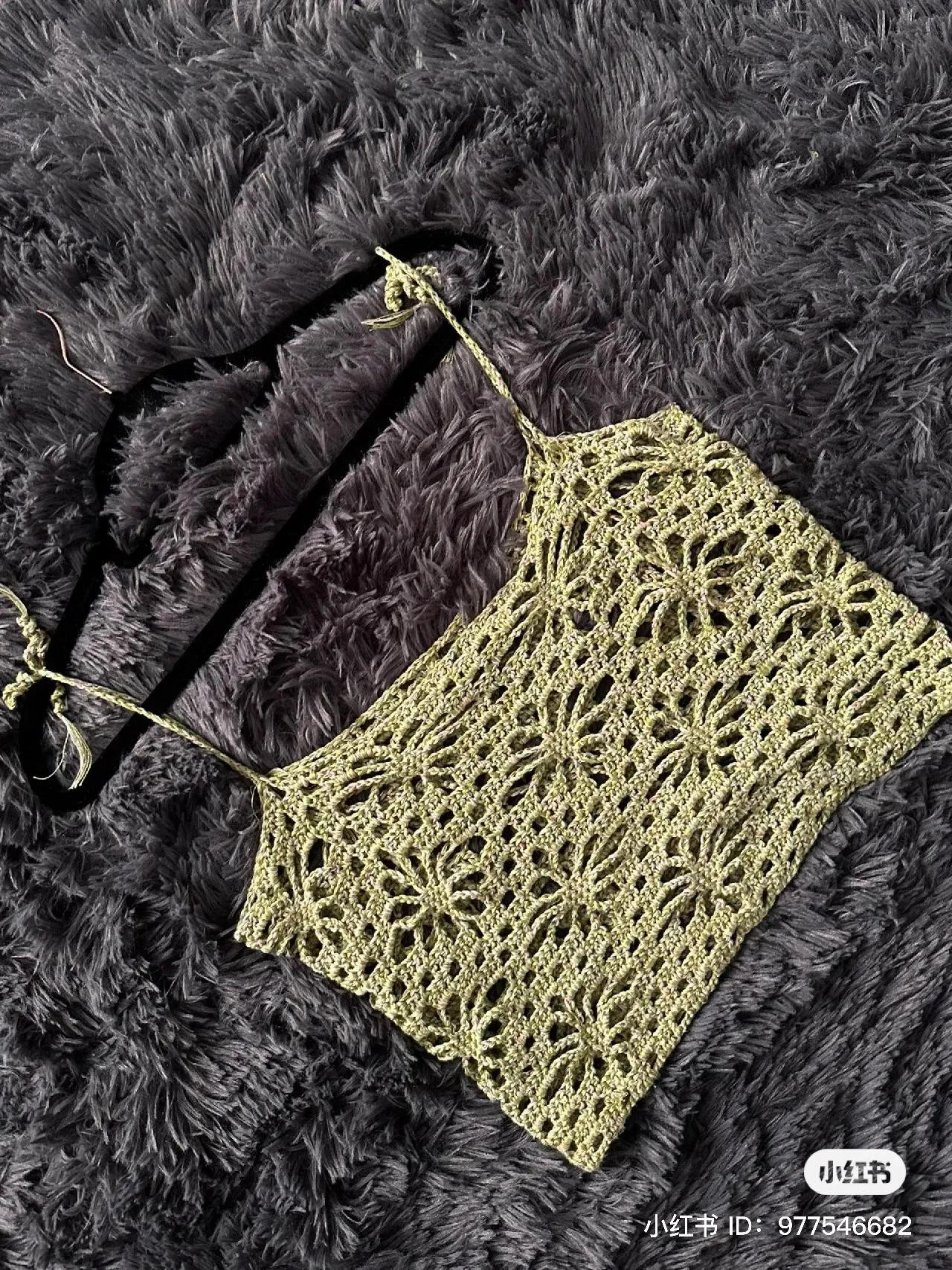 Crochet Green Floral Lace Top with Free Pattern Chart