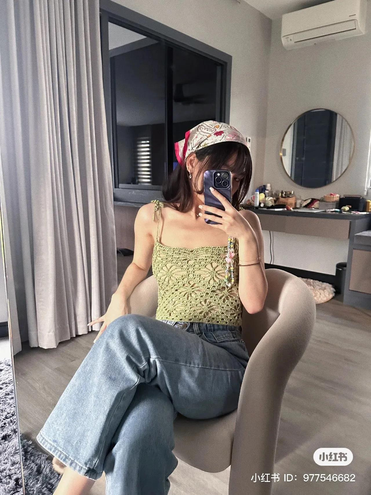 Crochet Green Floral Lace Top with Free Pattern Chart