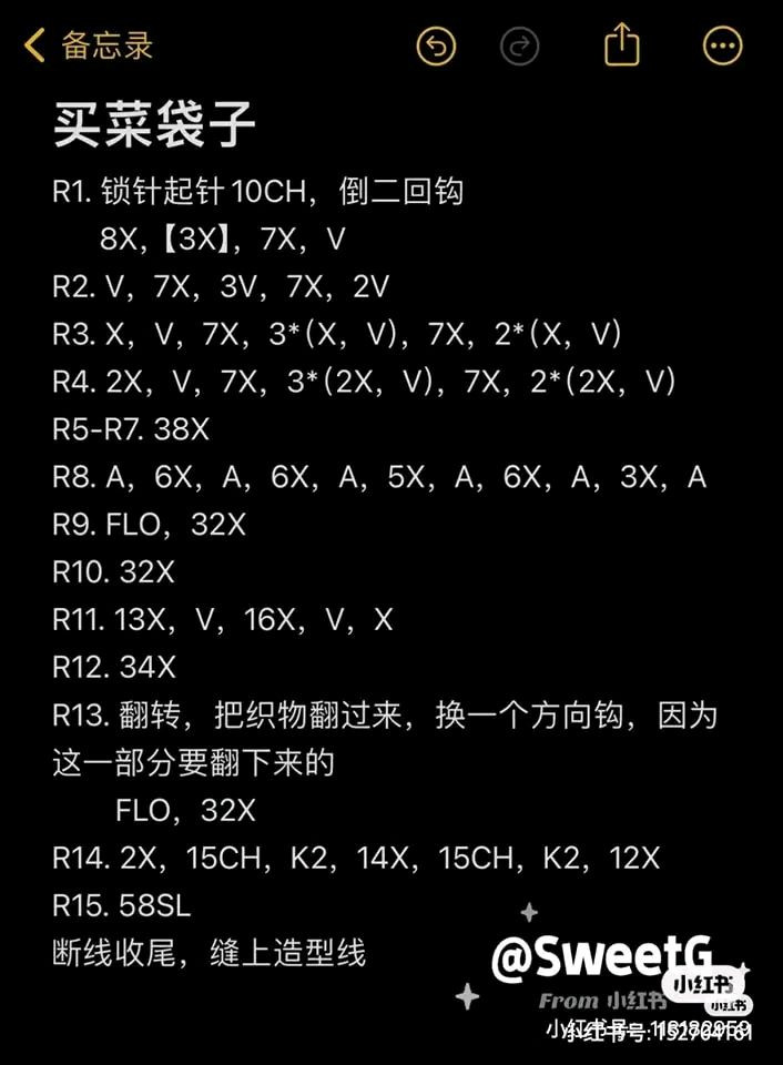 Crochet Grocery Bag with Mini Green Onions and Dried Fish