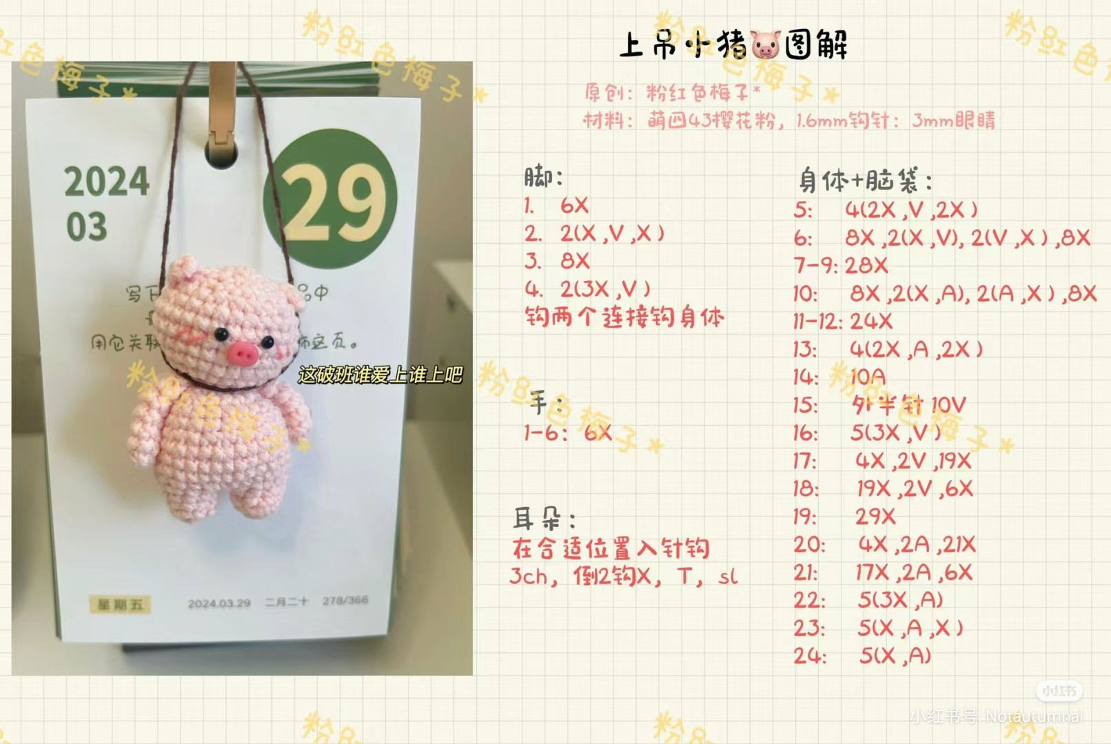 Crochet Hanged Pig Amigurumi Pattern Chart