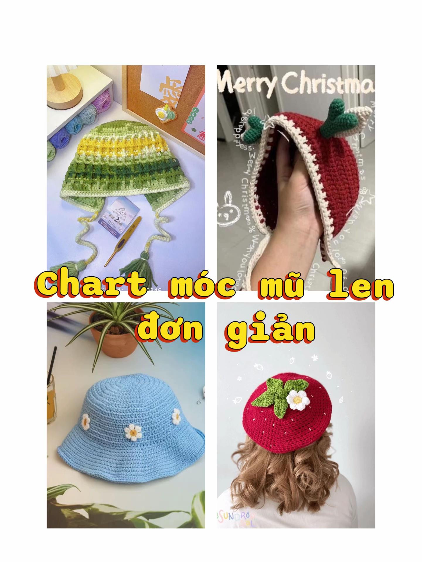Crochet Hat Charts: Deer, Bunny, Kitty & Flower Bucket Hat Patterns