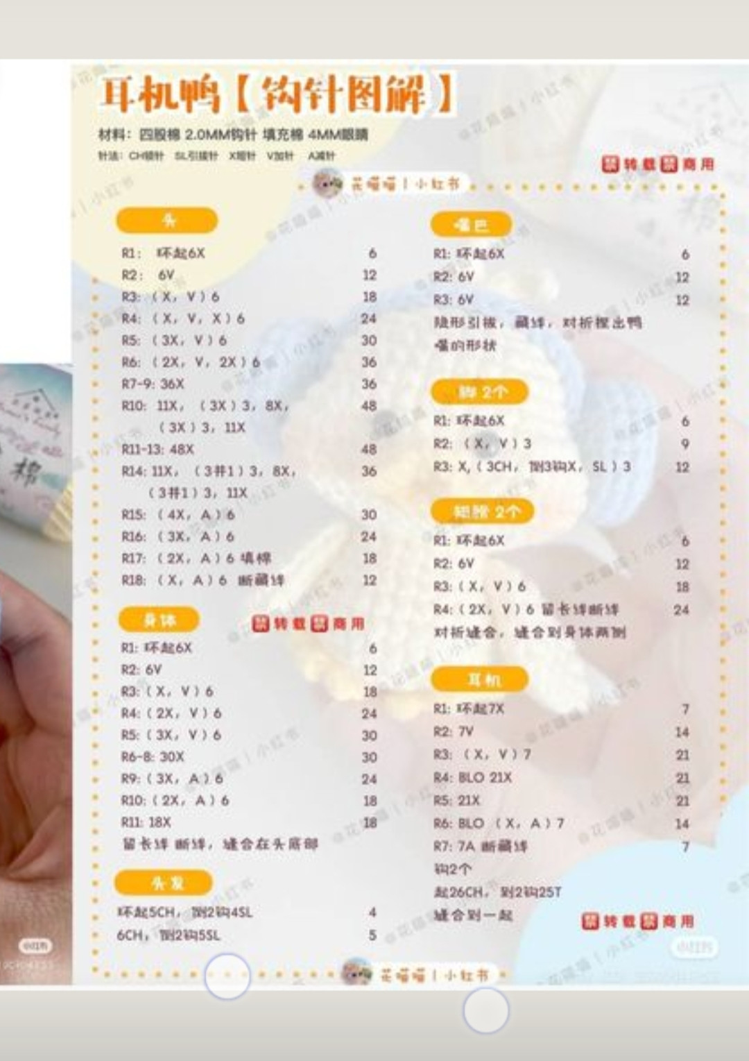 Crochet Headphone Duck Amigurumi Pattern Chart