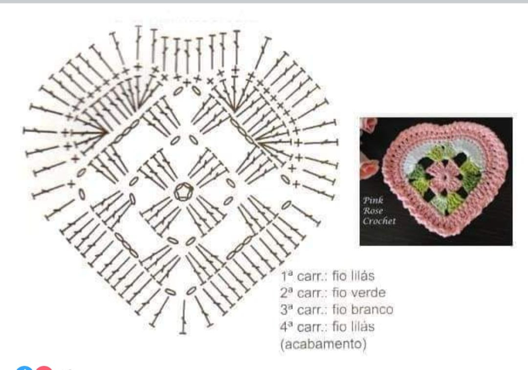 Crochet Heart Pattern with Rose Flower - Pink and Green Yarn Tutorial