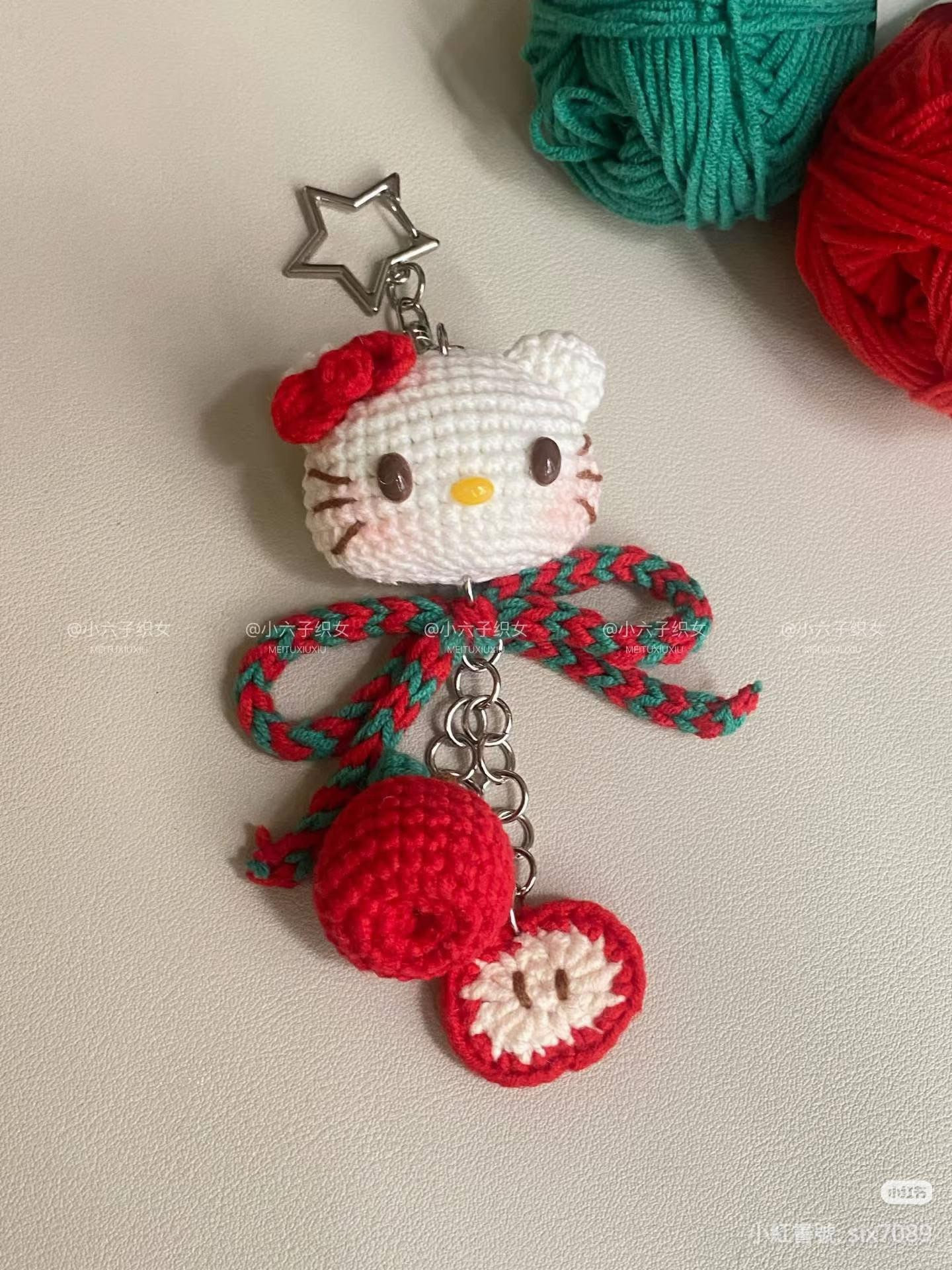 Crochet Hello Kitty and Apple Charm Keychain Pattern