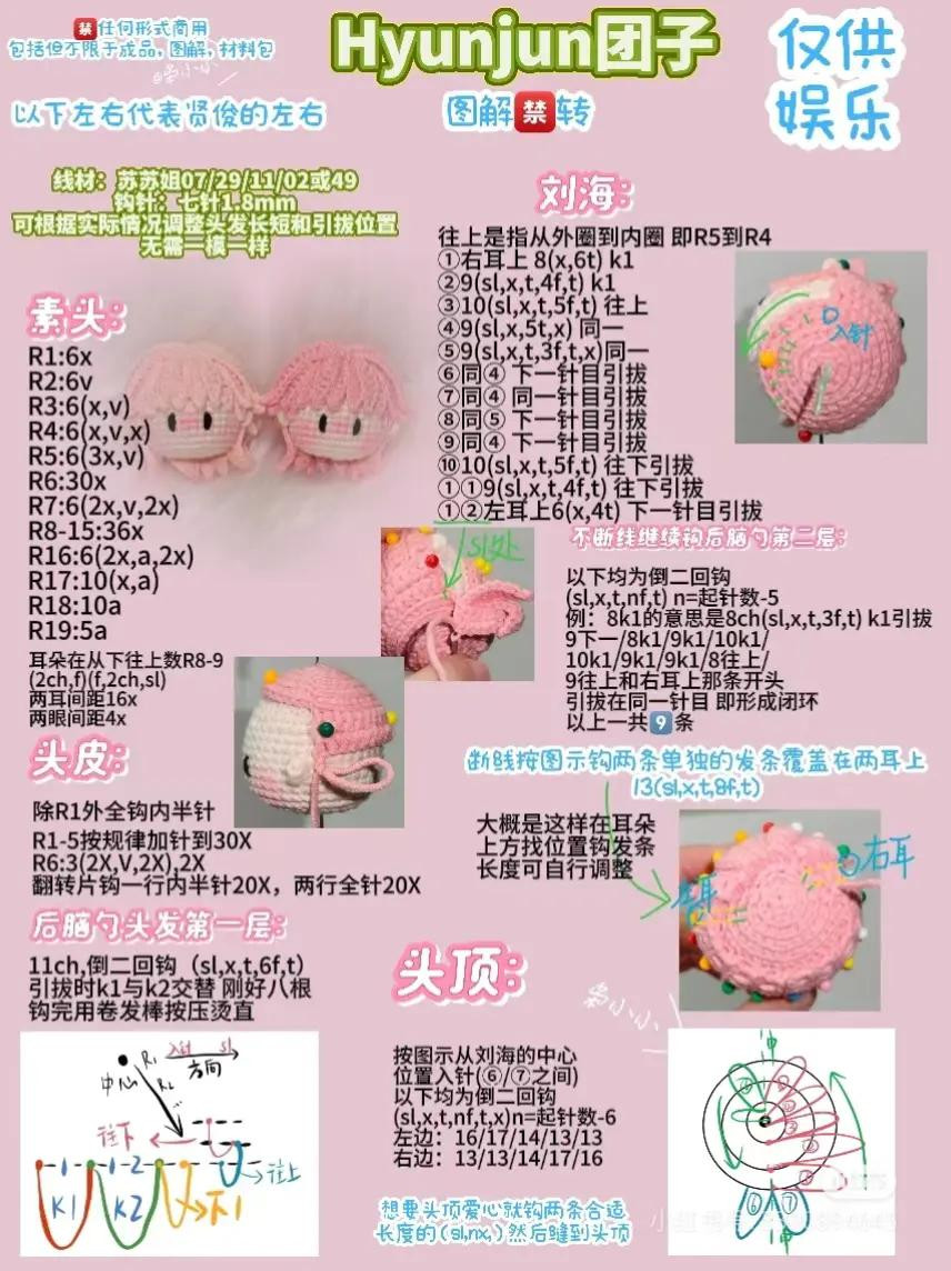 Crochet Hyunjun Amigurumi Doll Head and Hoodie Pattern Chart