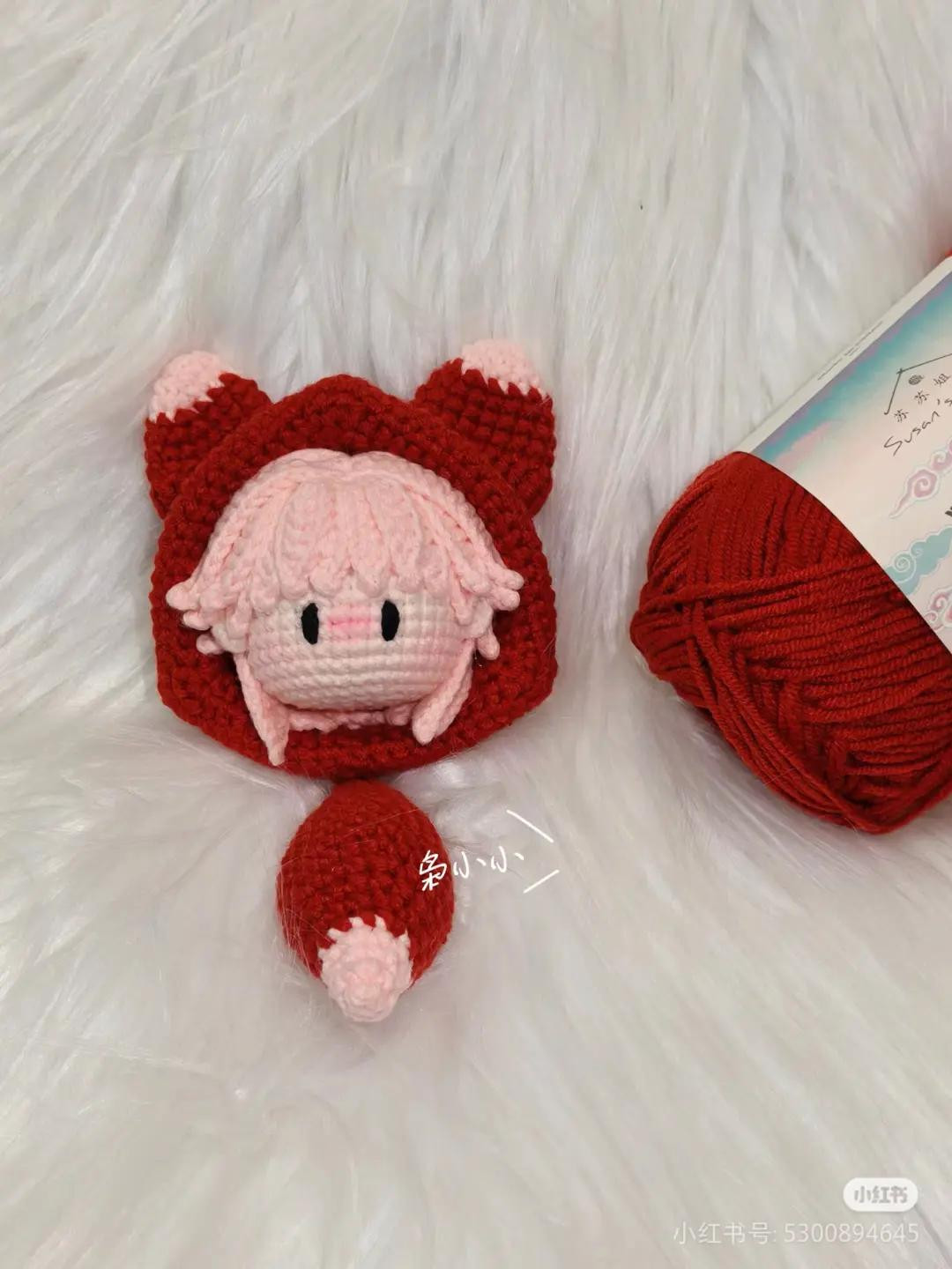 Crochet Hyunjun Amigurumi Doll Pattern with Fox Hood and Grey Hat