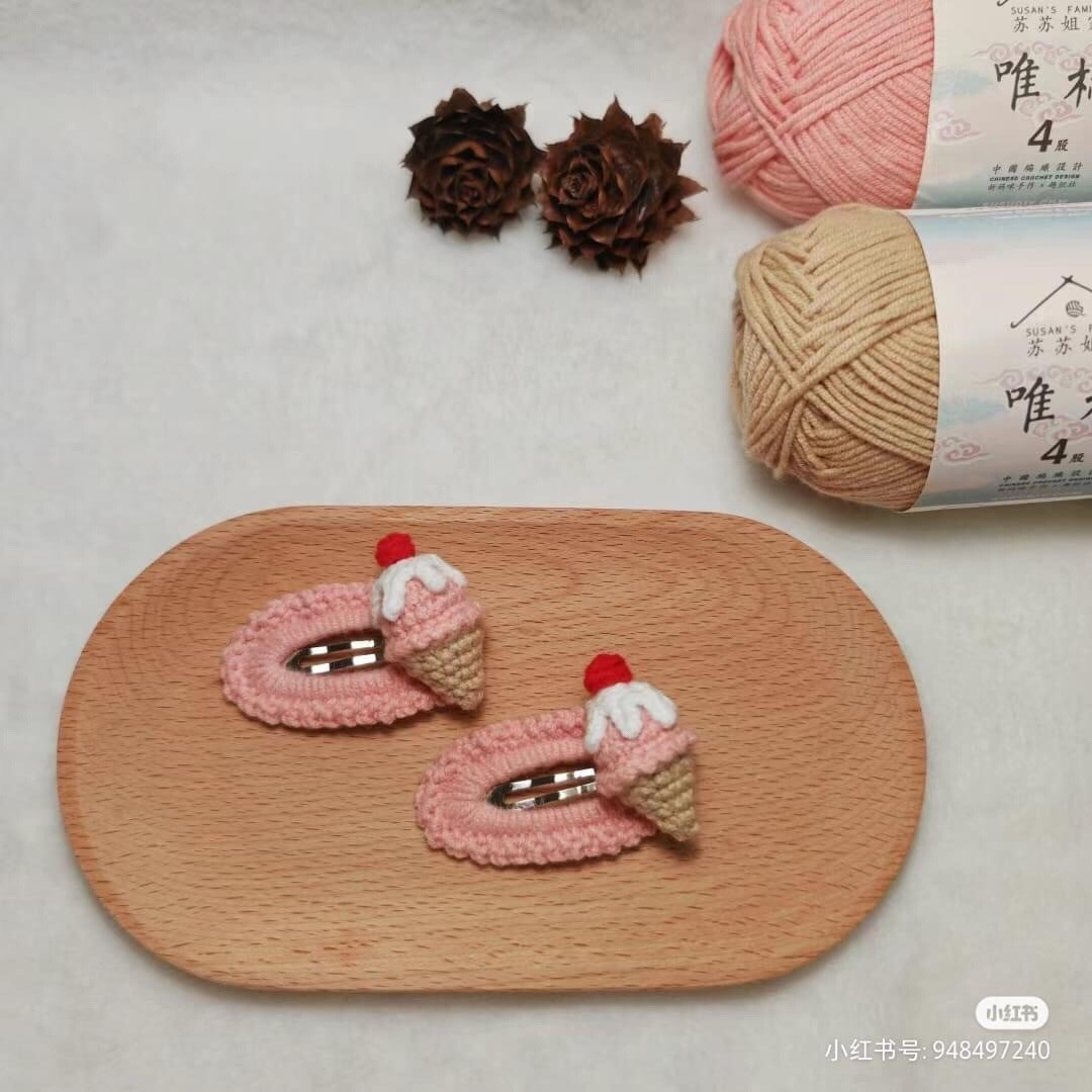 Crochet Ice Cream Cone Hair Clip Pattern Tutorial