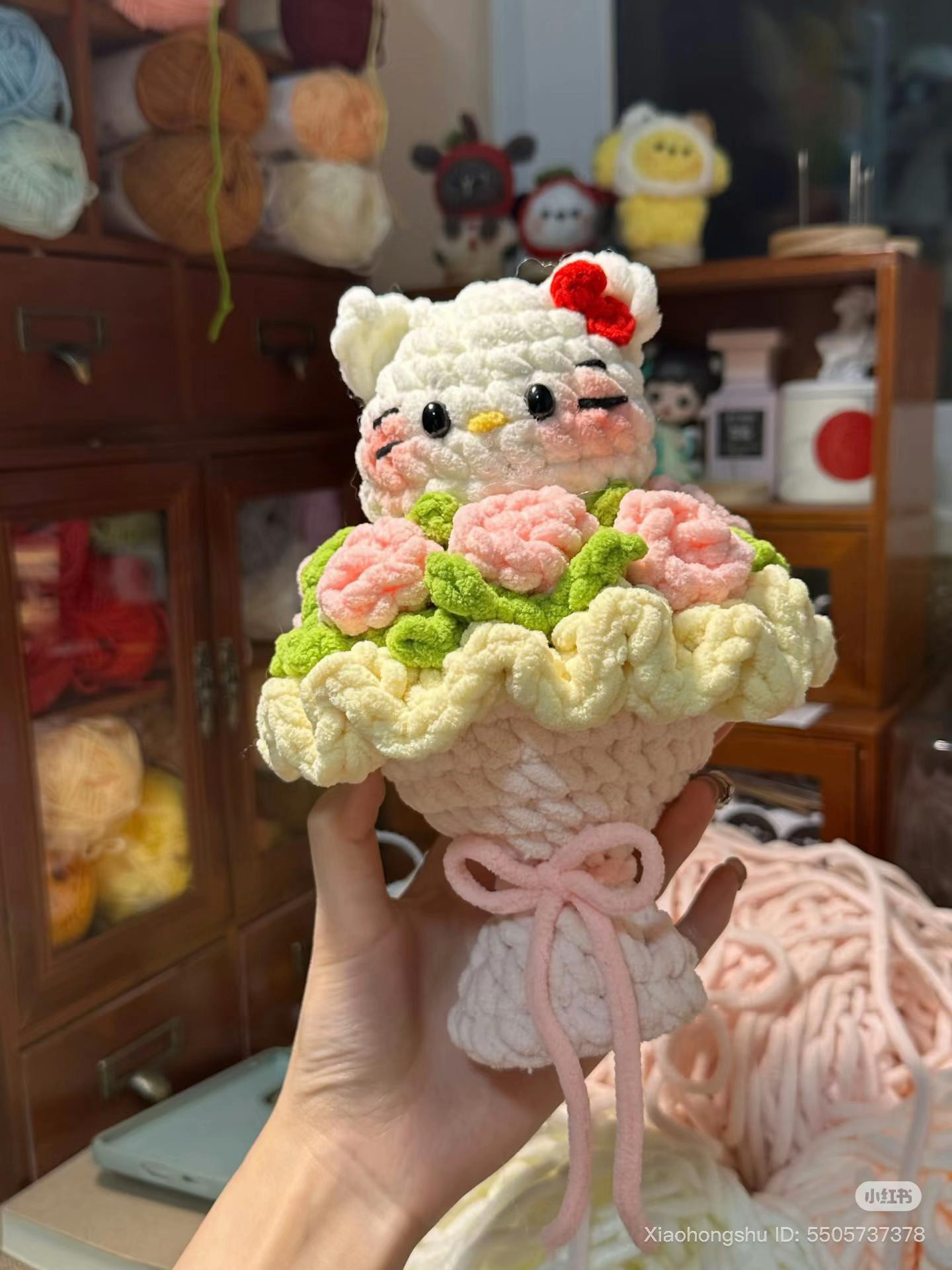 Crochet Jumbo Rose Bouquet Pattern with Amigurumi Doll