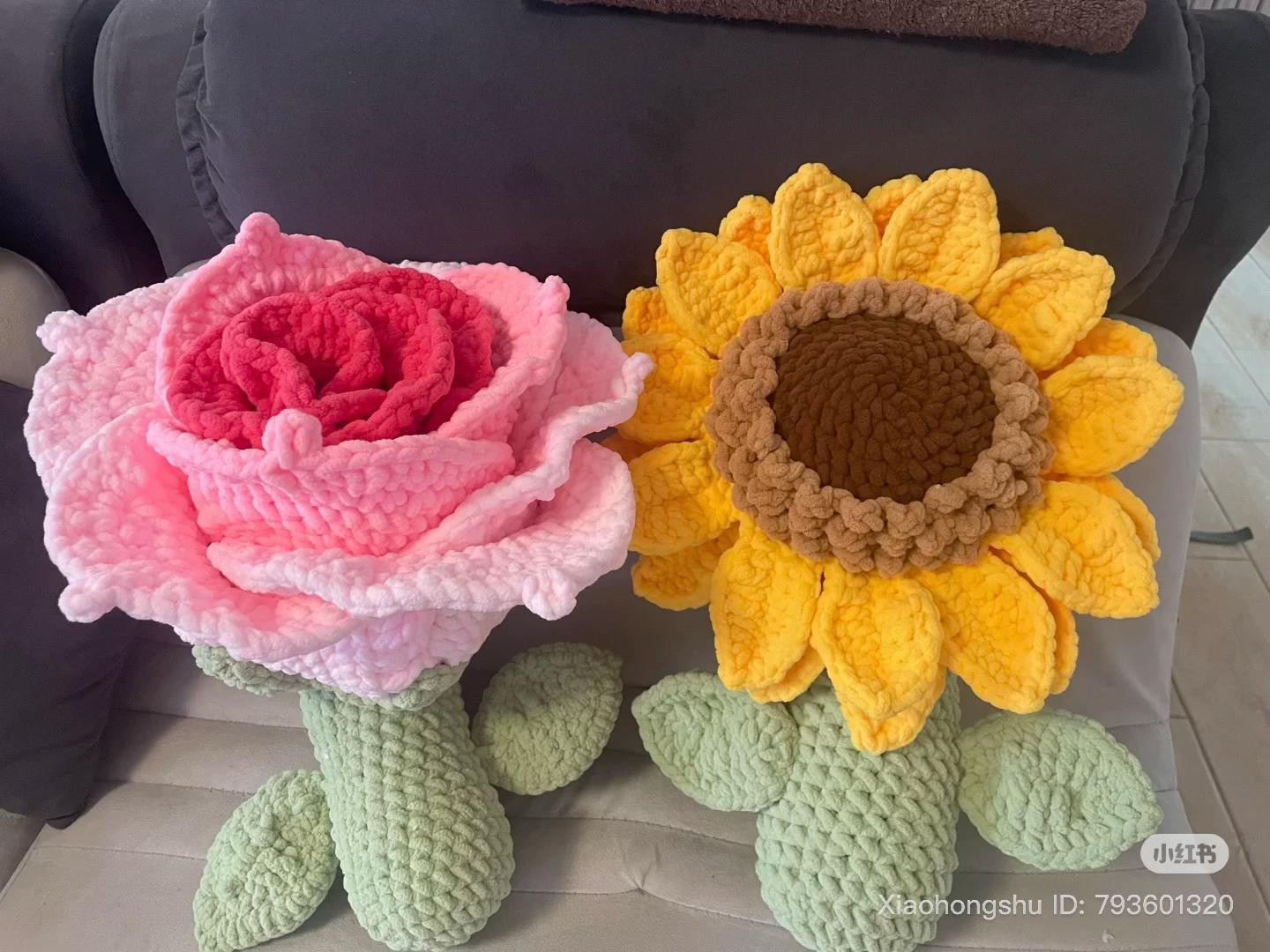 Crochet Jumbo Rose Bouquet Pattern with Amigurumi Doll