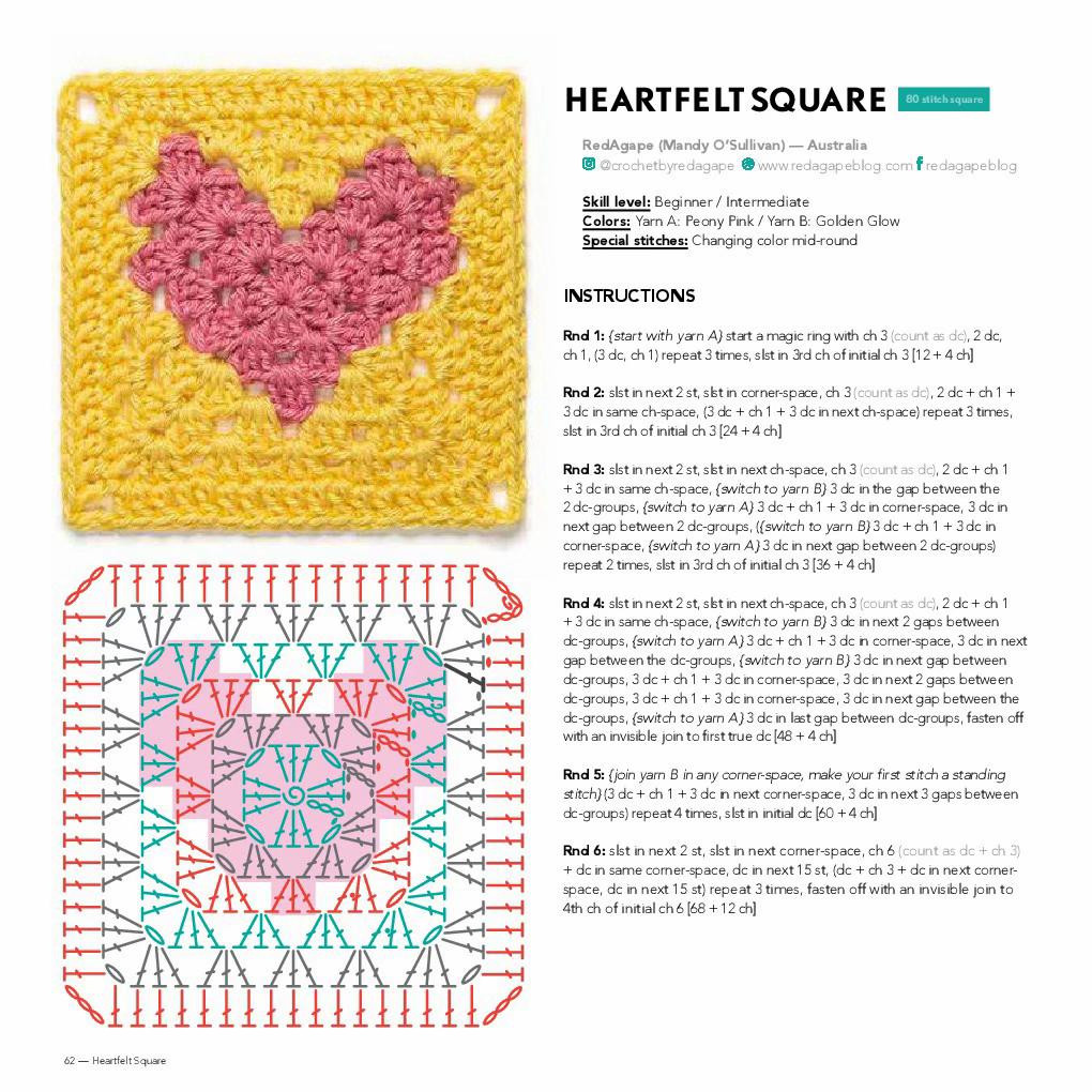 Crochet Kisses and Heartfelt Square Patterns with Charts