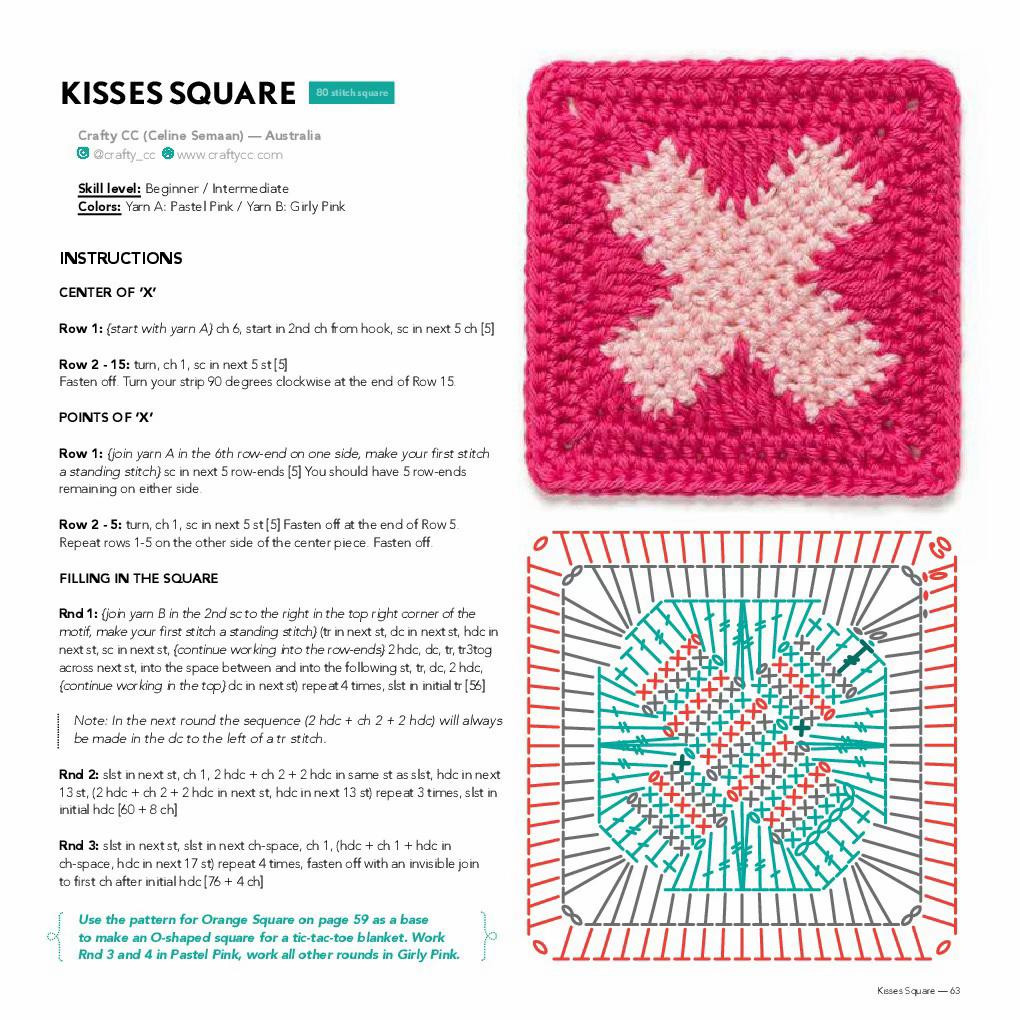 Crochet Kisses and Heartfelt Square Patterns with Charts