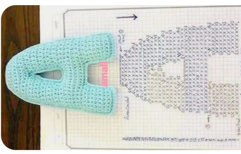 Crochet Letter A Pattern Chart and Finished Examples in Pink and Red Yarn