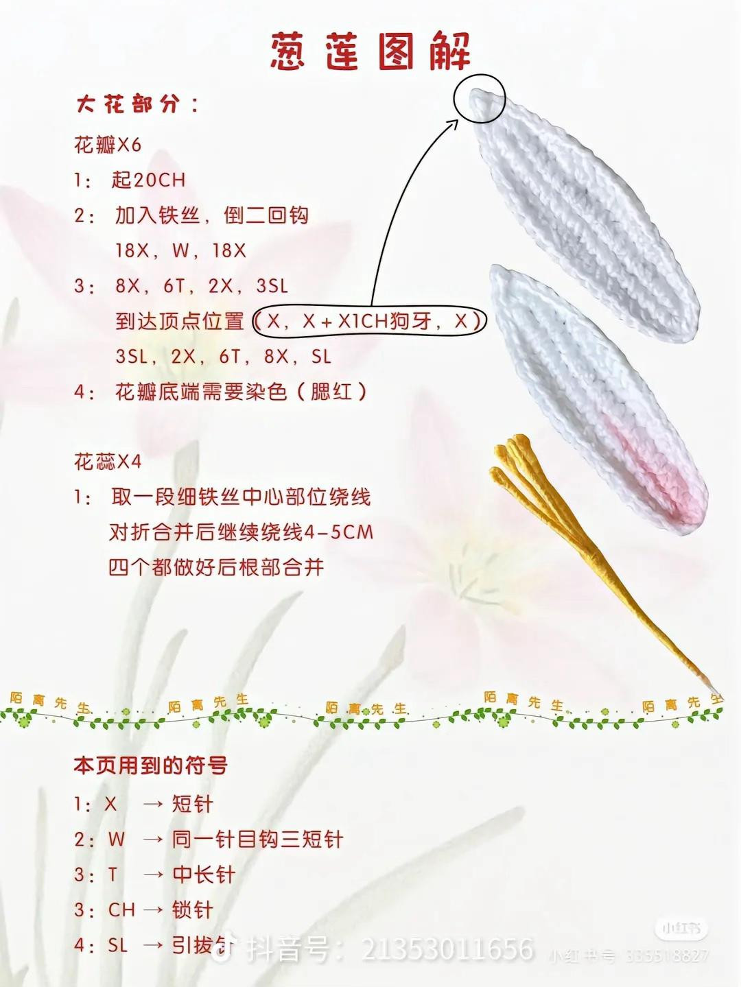 Crochet Lily Flower Pattern Chart with Materials and Instructions