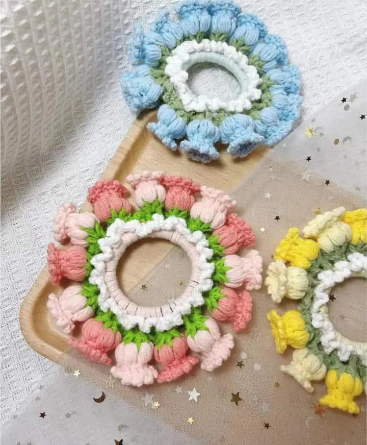 Crochet Lily of the Valley Flower Hair Scrunchie Pattern