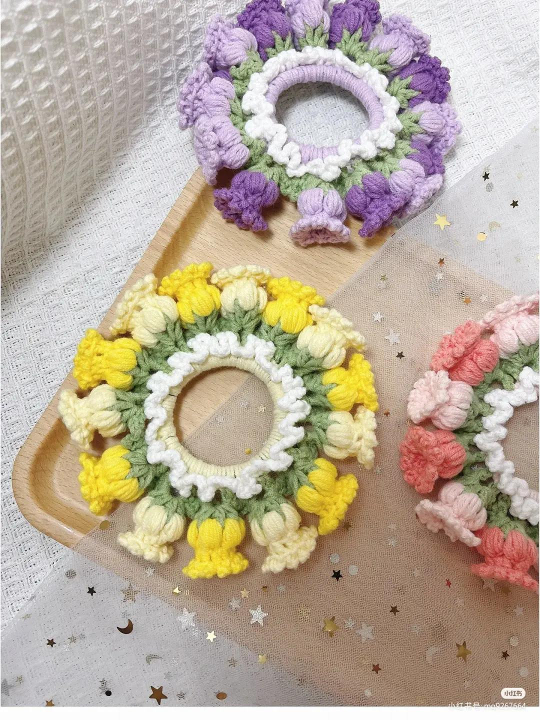 Crochet Lily of the Valley Flower Hair Scrunchie Pattern