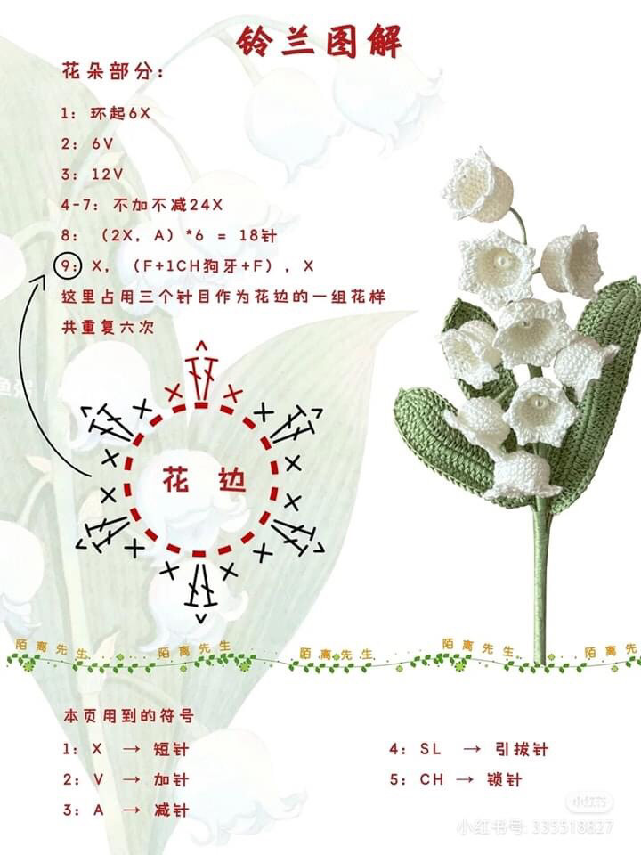 Crochet Lily of the Valley Flower Tutorial Pattern Chart