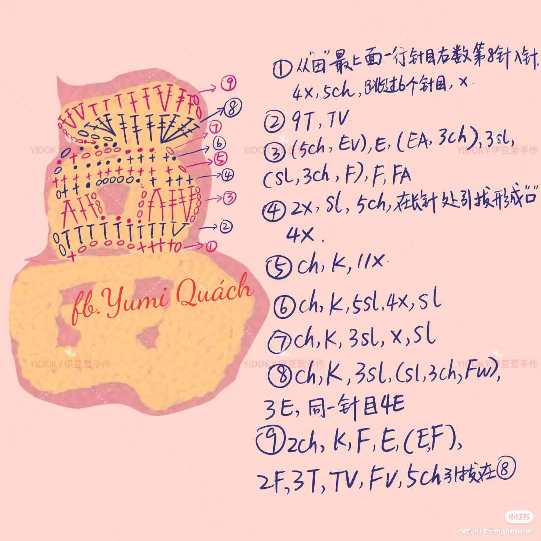 Crochet Lion Dance Fortune Ornament Flat Chart Pattern