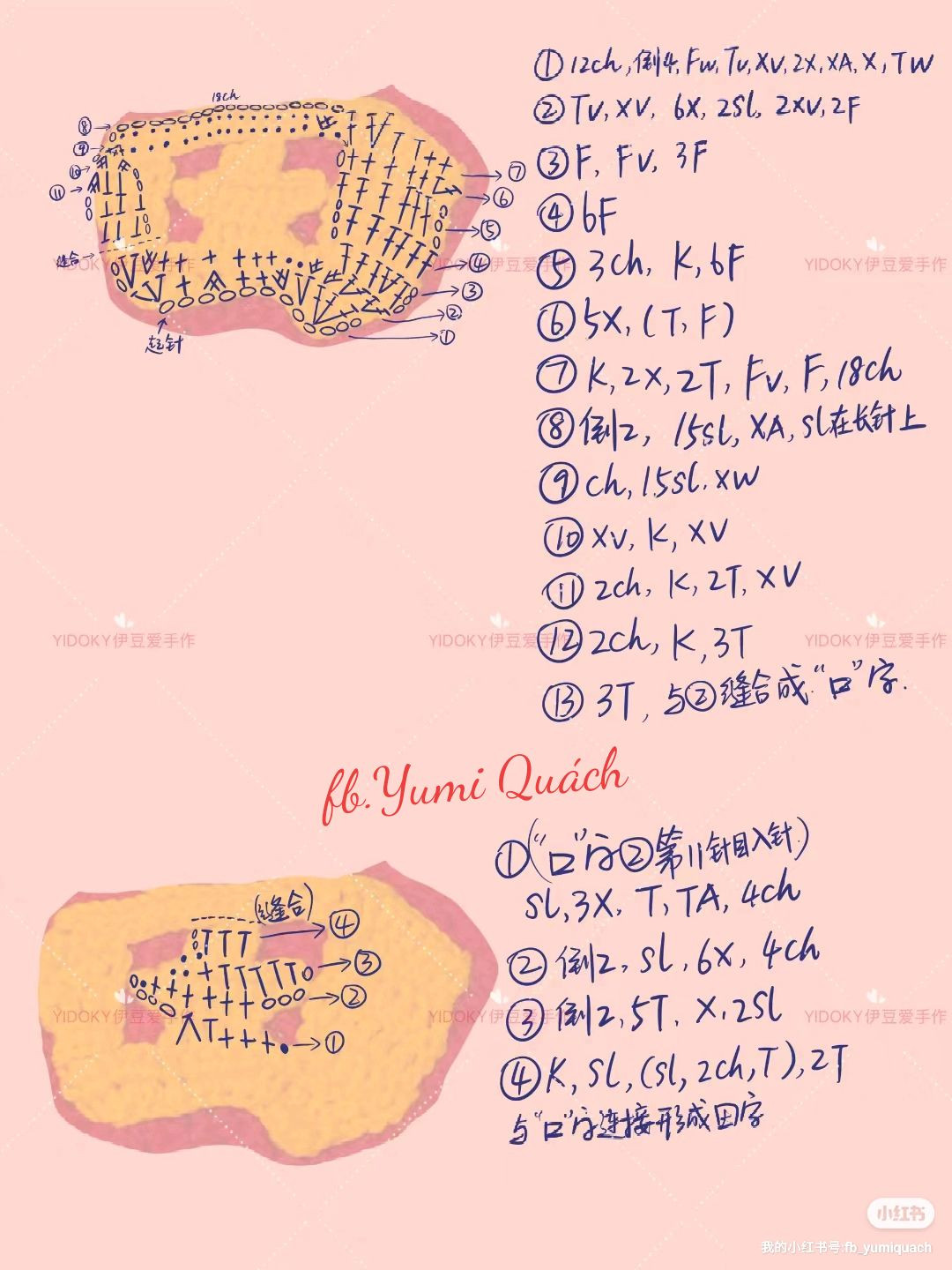 Crochet Lion Dance Fortune Ornament Flat Chart Pattern