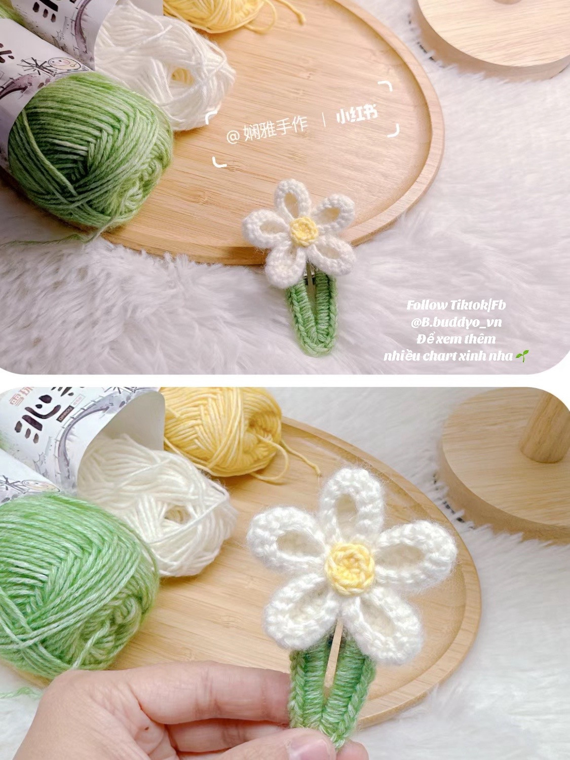 Crochet Little Daisy Hair Clip Pattern and Tutorial