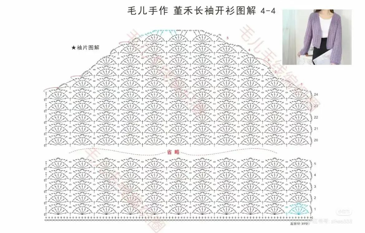 Crochet Long Sleeve Cardigan Pattern Chart with Pink Green Gradient